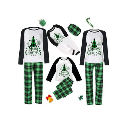 

Niuer Women Men Kids Xmas Pjs Tree Print Nightwear Mommy Dad Child Letter Printed Sleepwear Tops And Pants Holiday Long Sleeve Soft Matching Family Pajamas Set Green Child-2Y