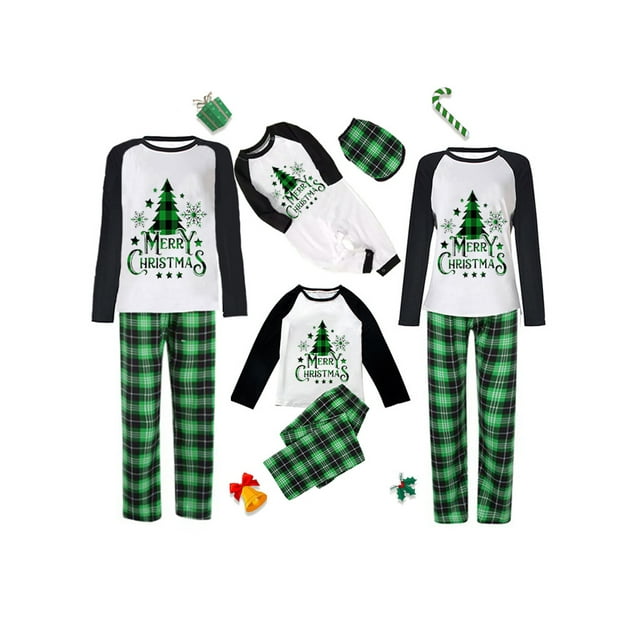 Bellella Pyjamas Assortis pour Maman Papa Enfant Ensemble de Nuit Manches Longues Vert Enfant-8-9 Ans