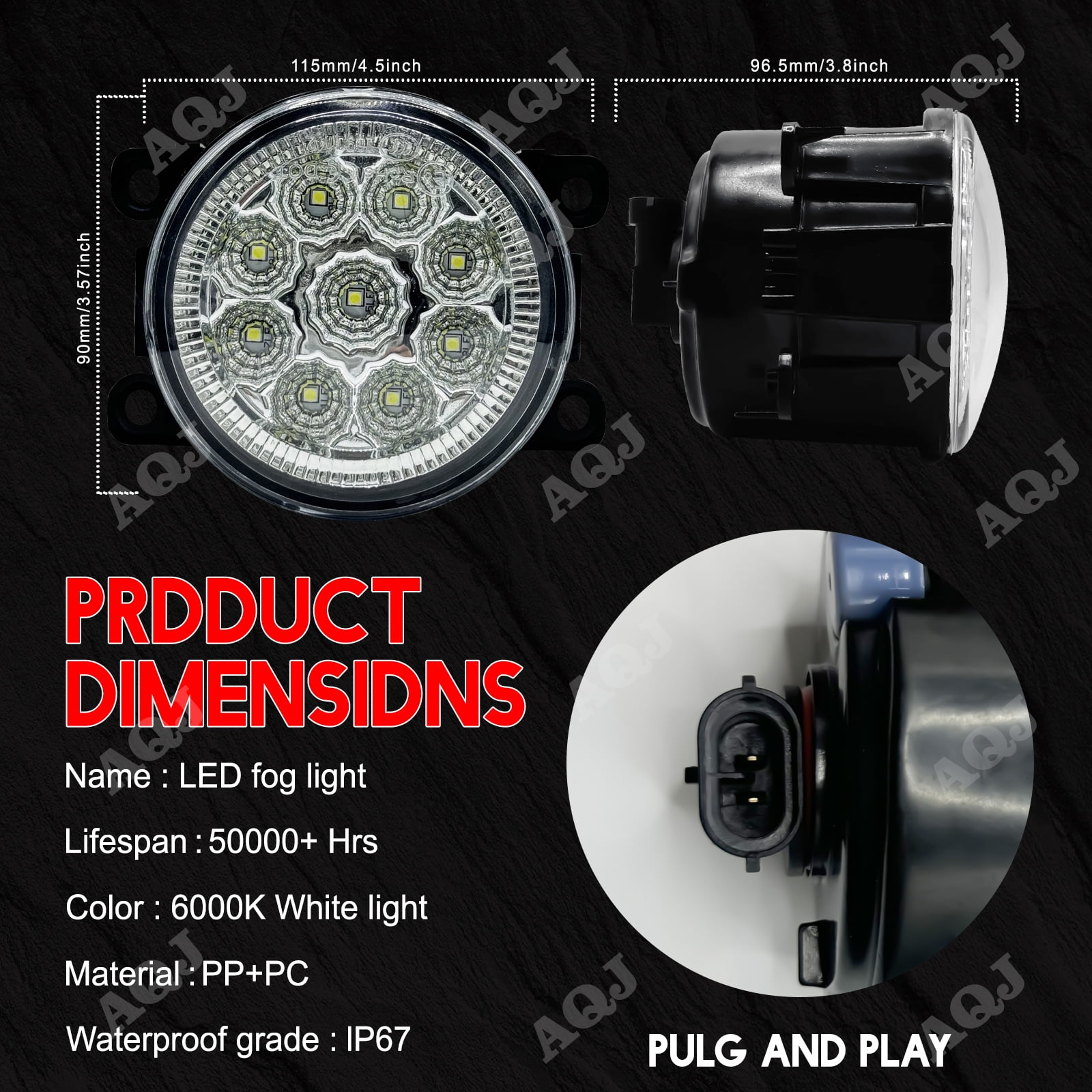 Pair Round LED Fog Lights for Nissan Frontier 2005-2017, 55W 6000K White Off-Road Lamps Black Front Bumper LED Fog Lights