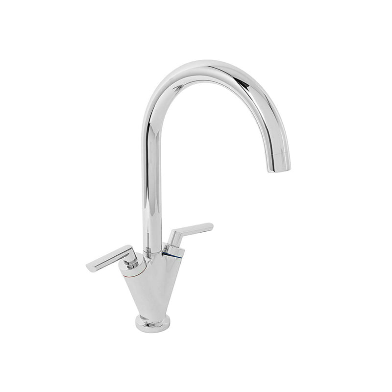 Kitchen Sink Mixer Basin Tap Twin Dual Lever Taps Swivel Chrome Waterfall Faucet 