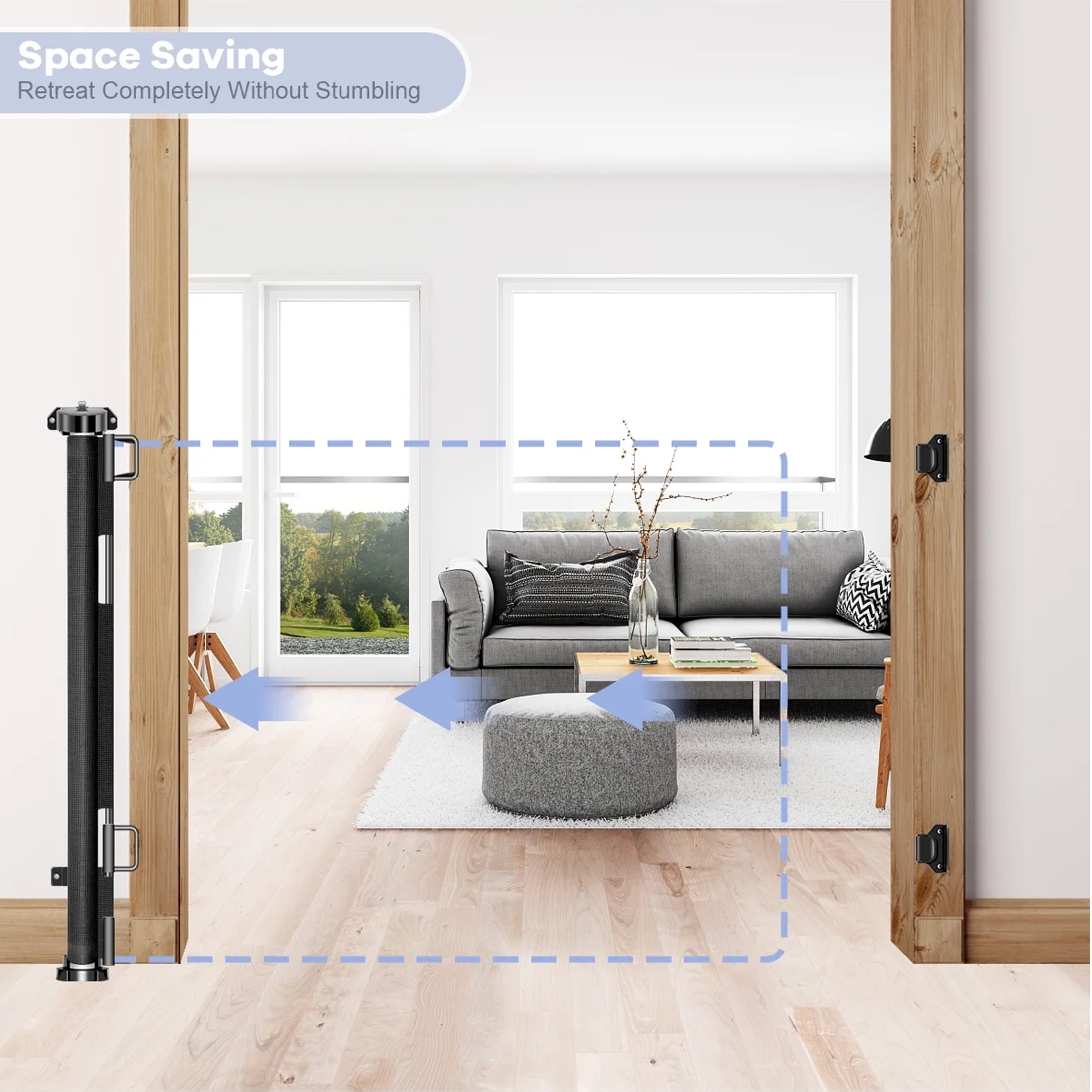 HDJ 71in Retractable Baby Gate,34in Tall Mesh Baby Safety Gate for Stairs,Metal Auto-Lock Dog Gate,Extra Wide,Black