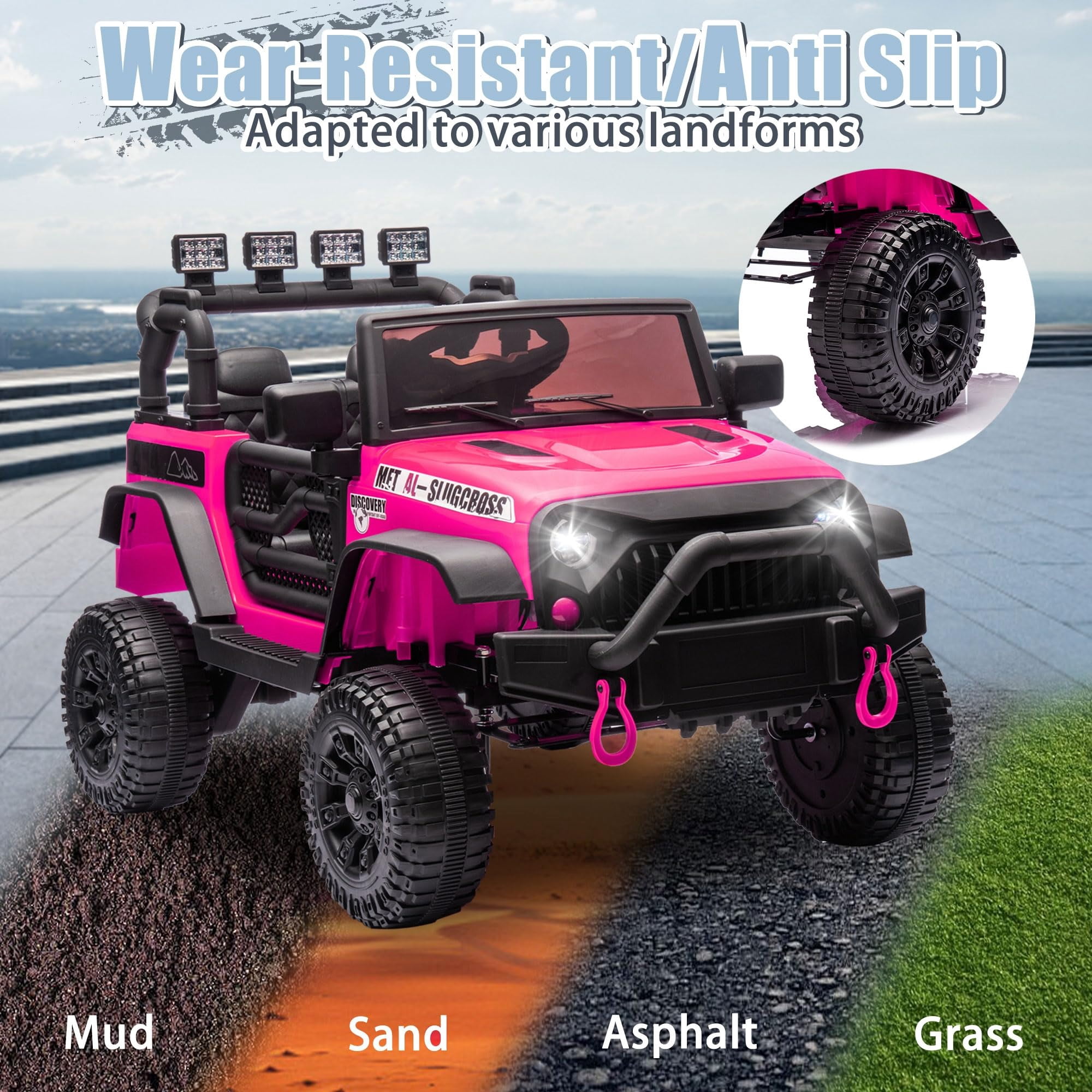 DYNALUNE  24V Kids Ride on Jeep, 400W Battery Powered Car with 4-Wheel Suspension & Music