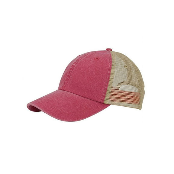 Top Headwear Washed Pigment Dyed Twill Trucker Cap - Red/Tan