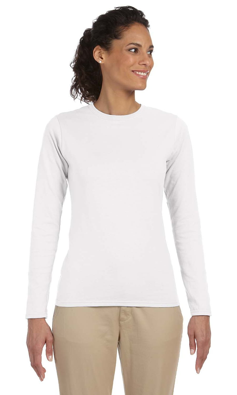 Gildan - The Gildan Ladies Softstyle 45 oz Long Sleeve T-Shirt - WHITE ...