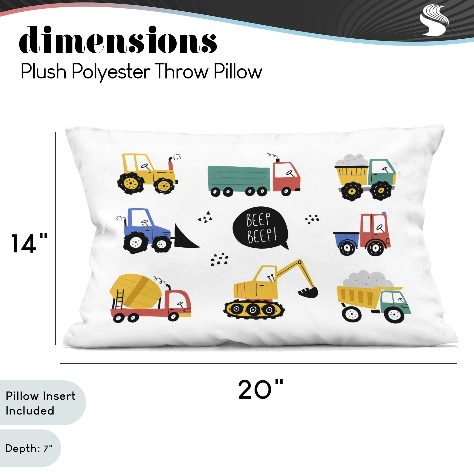 Stupell Industries Beep Construction Vehicles Decorative Printed Throw Pillow, design by Creative Studio