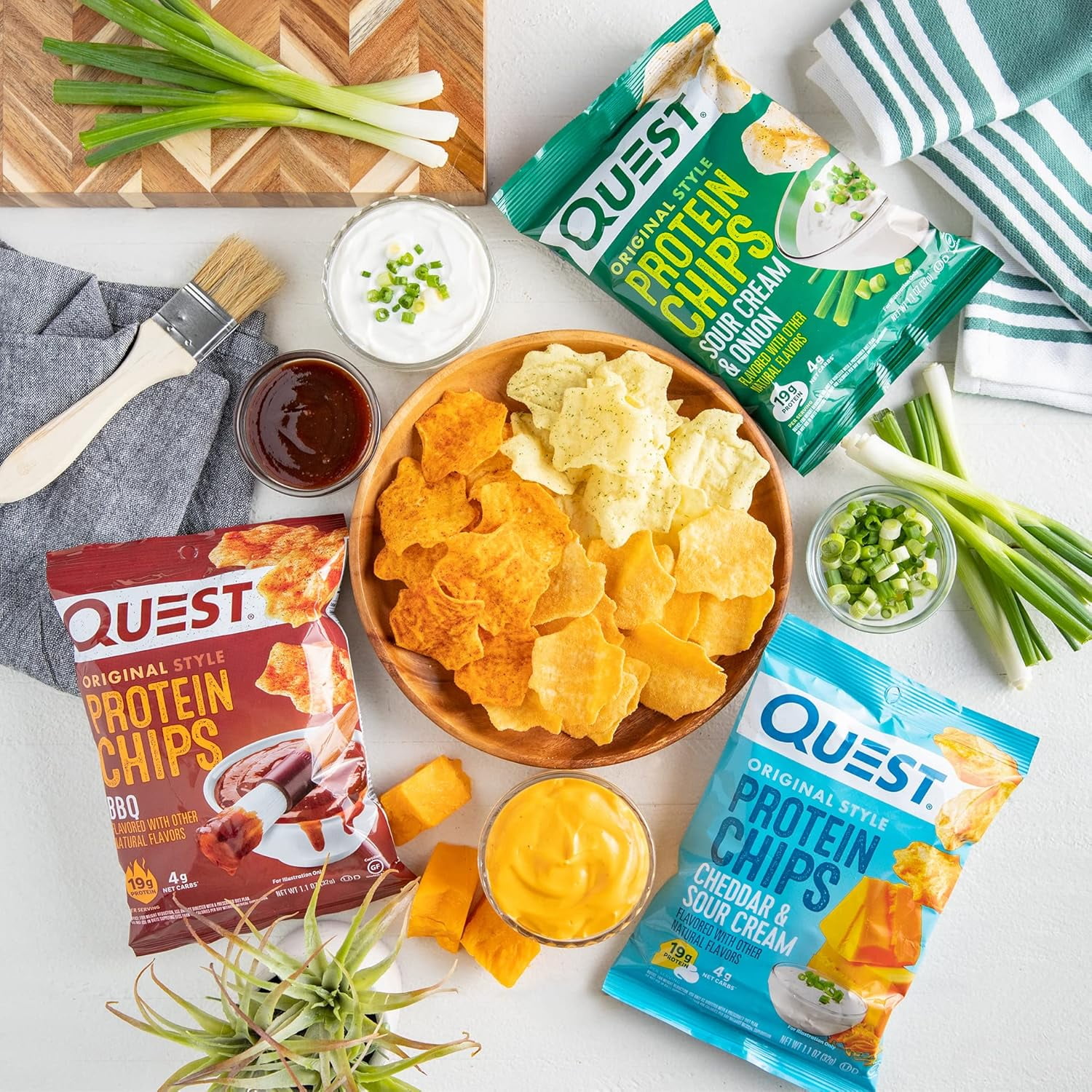 Quest Original Style Protein Chips, Variety Mix; BBQ, Cheddar & Sour Cream, and Sour Cream & Onion, 1.1oz Bags, 12 Count