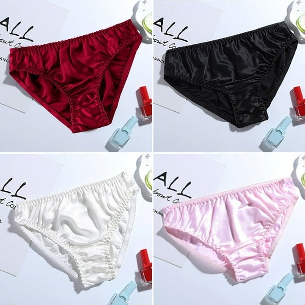 Women Silk Stain Bikini Briefs Soft Lingere Panties Solid Knickers Underwear