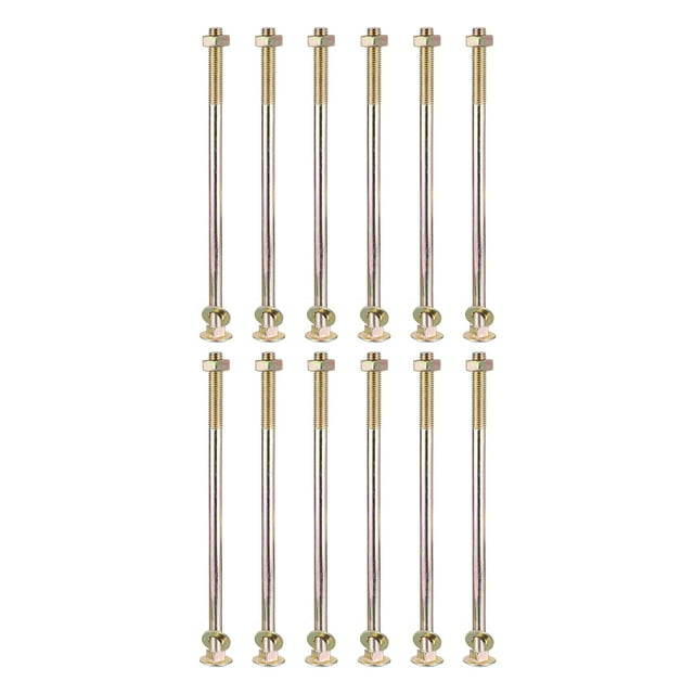 Uxcell M12x250mm Boulon de Chariot avec Écrou et Rondelle, 12Ensemble Acier Inoxydable 304, Ton Doré