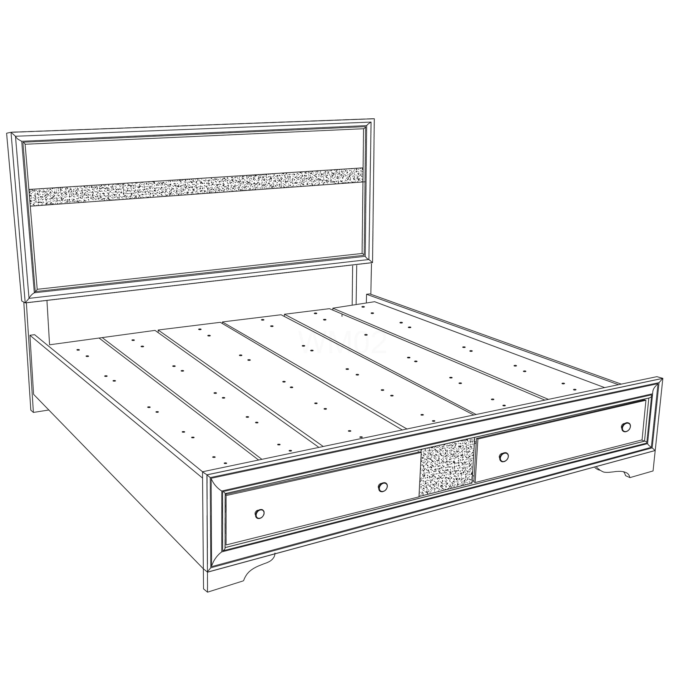 King Size Storage Bed Frame with Drawers, Modern Platform Bed with Acrylic Trim and Nickel Handles, No Box Spring Needed
