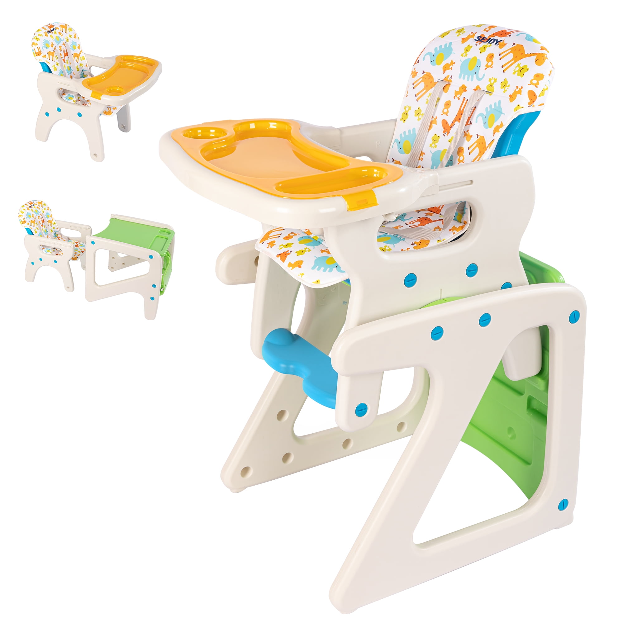 Sejoy 3 In 1 Baby High Chair Convertible Play Table Seat Booster Toddler Feeding Tray Green One Size