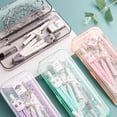 thumbnail image 5 of 9PCS/Set Plastic Multi-Function Set Square Transparent Eraser Mechanical Pencil Ruler Set Pencil Compass Kit Measuring Ruler Protractor PURPLE, 5 of 8