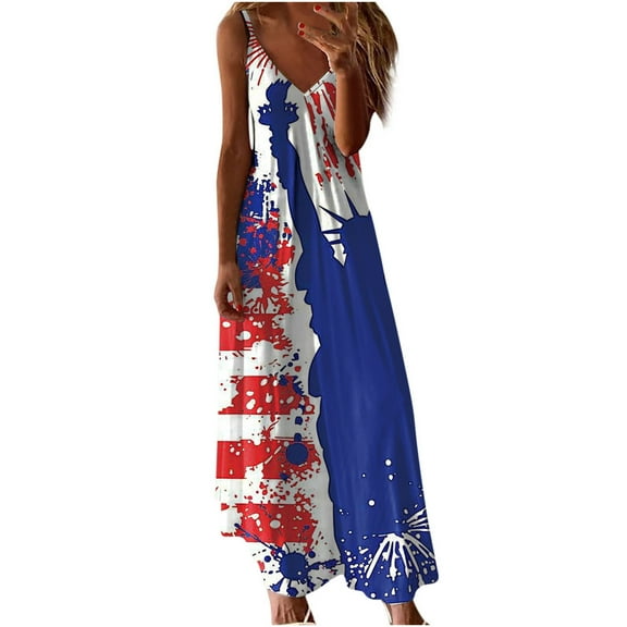 BangWanChi Plus Size Summer Dresses Women's Summer Print Casual Loose Sleevless V-Neck Dress