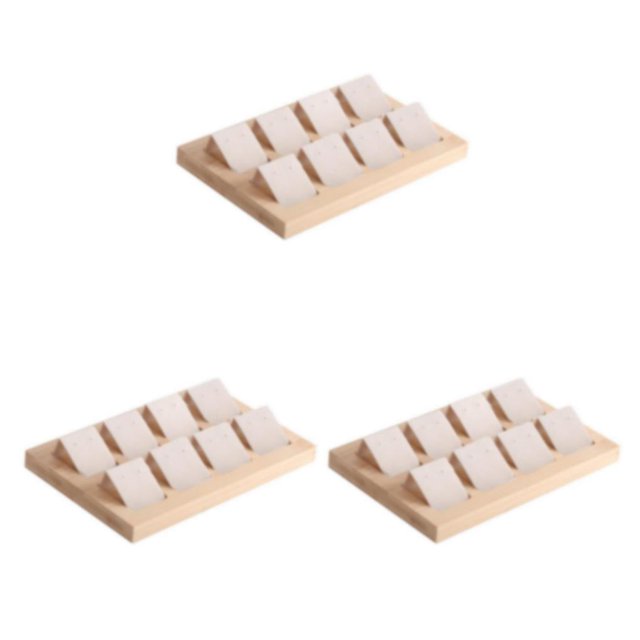 Maytalsory Rustic Wood Earring Card Holder with Tray for Jewelry Display Showcasing Collection 8 Pair Cream 3Set