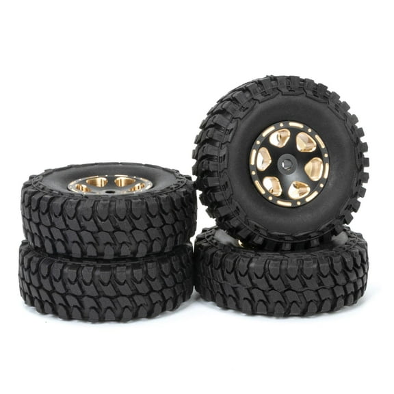 4Pcs Brass Beadlock Wheels Extreme Scale All Terrain Tires, 1.0", No Glue Needed for SCX24 Spare Part