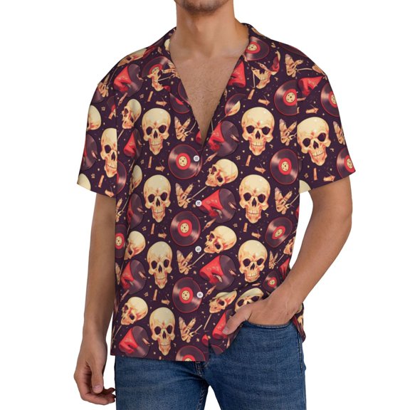 Kdxio Men's Hawaiian Shirt for Men Short Sleeve Shirt cool rock Skull record Summer Casual Holiday Beach Button Down T-Shirts
