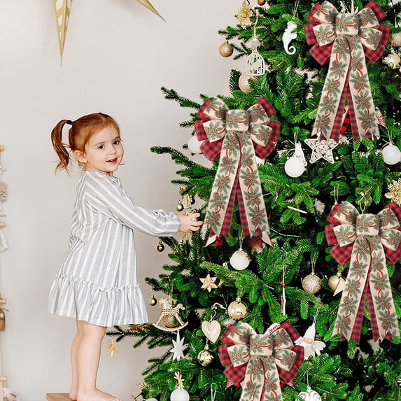 Wreath Bow Christmas Tree Large Truck Red Black Checkered Burlap Wired Bow For Gifts Stairs Doors Indoor And Outdoor Wall Decorations To Increase Festival Atmosphere 11.81*19.69""-C /2PCS