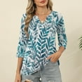 thumbnail image 2 of CYMMPU Floral Printed V Neck Blouses for Women Dressy Casual Tunic Tops Fall Fashion Shirts 3/4 Sleeve Loose Fit Spring Tops Business Elegant Work Topss Light Blue L, 2 of 6