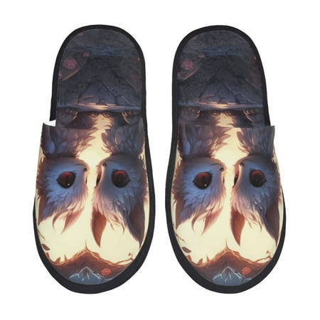 Balery Romantic Rose Animal Couple Slient Indoor Furry Fleece Comfort House Shoes Soft Non-Slip Home Shoes Cotton slippers House Slippers-- Large
