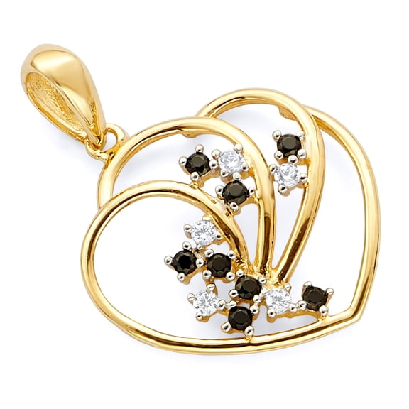 Wellingsale 14K Yellow Gold Polished Ornate Heart Pendant with CZ Accent