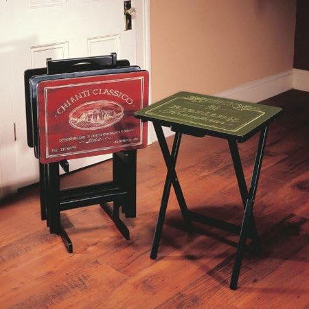 Cape Craftsmen Wine Label TV Tray with Stand, Set of 4