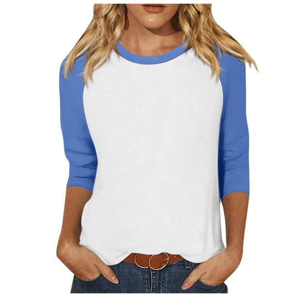 Camiseta informal de manga 3/4 y cuello redondo para mujer, versátil, de poliéster, tallas S-XXL