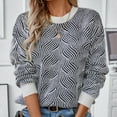 thumbnail image 6 of TFEOQRY Pullover Sweater for Women Fashion Loose Striped Knitwear Long Sleeved Round Neck Sweater Top Black, 6 of 9