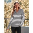 thumbnail image 3 of Women's Quarter Zip Striped Oversized Sweater Mock Turtleneck Pullover Fall Fashion Outfit Winter Trendy Clothes, 3 of 6