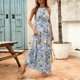 thumbnail image 2 of Gibobby Vestido largo de verano para mujer Vestido de verano con estampado francés y cuello redondo sin mangas con volantes y cuello halter para mujer(Azul,CH), 2 of 5