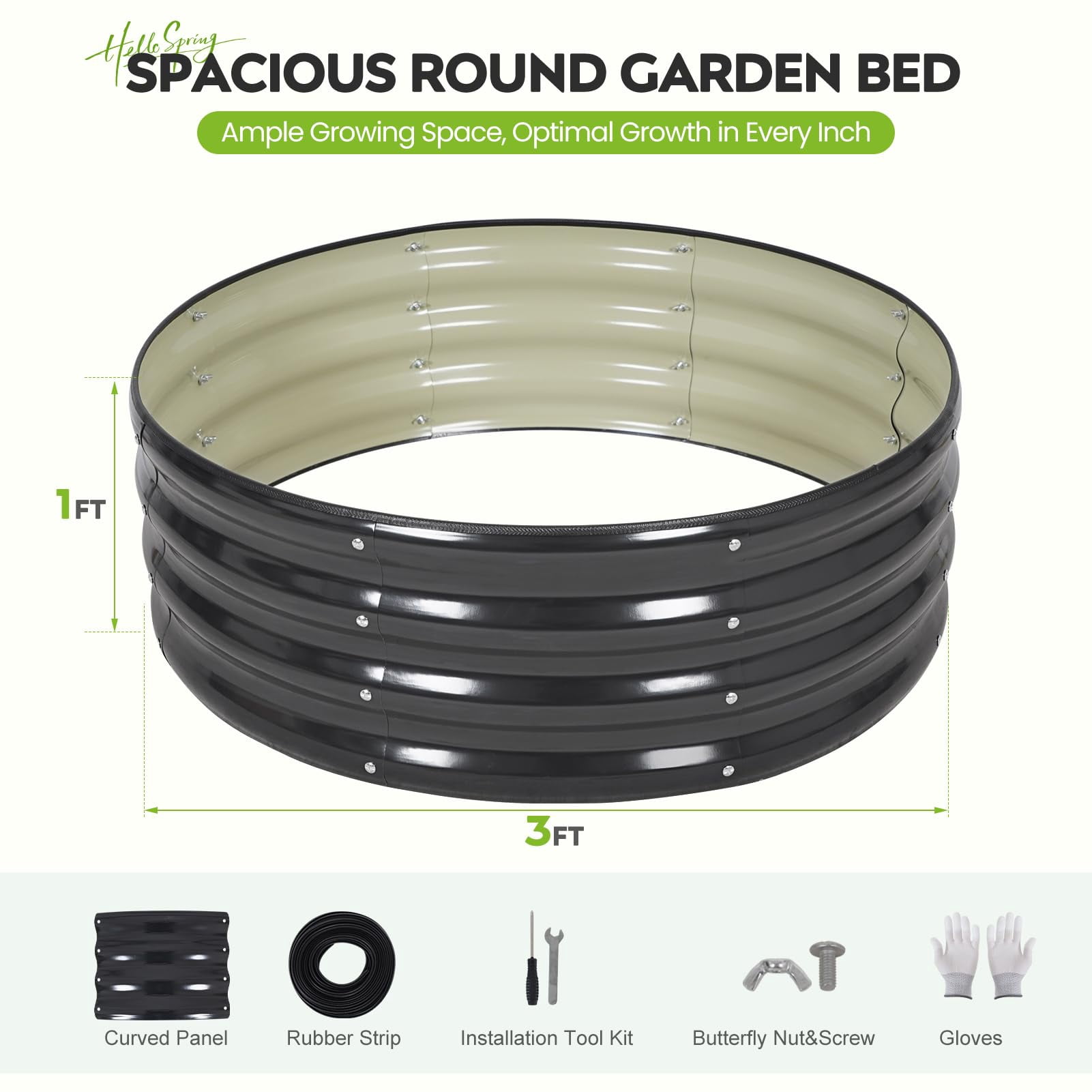 Galvanized Raised Garden Bed Outdoor, Round Metal Planter Boxes 2 Pcs, 3x3x1.4ft Steel Raised Bed Kit for Planting Vegetables, Fruits, Flowers(LotusGreen)