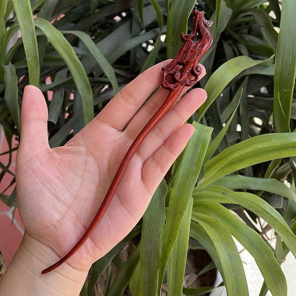 Horquilla antigua tallada en madera de sándalo rojo lobular, placa para el cabello, artesanías de madera pulida a mano, regalos antiguos de caoba