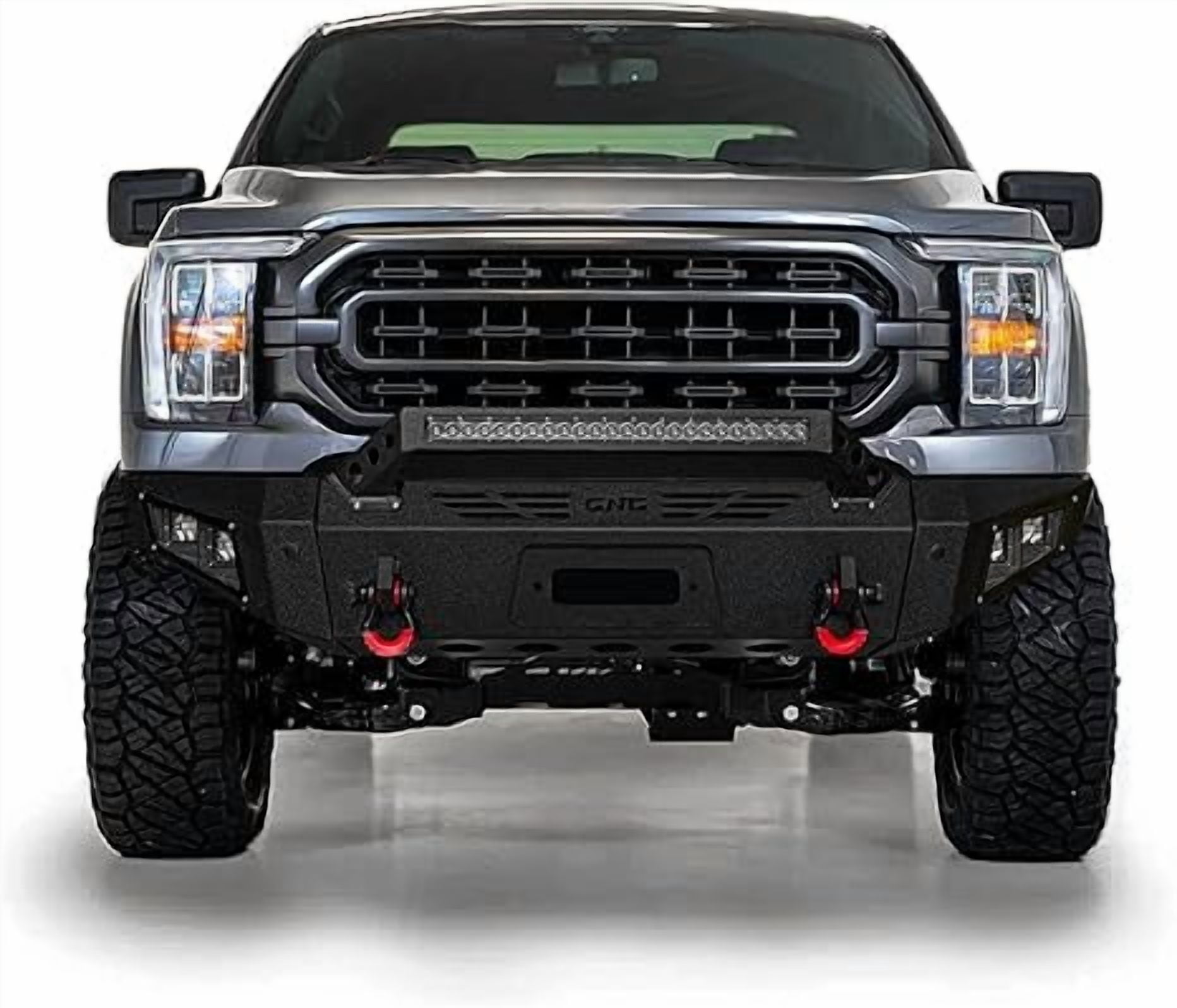 TIOYAR Steel Front Bumper for 2021-2022-2023-2024-2025 Ford F150 (Not Fit F150 Lighting) W/Winch Plate&Lights (Black Texture)