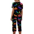thumbnail image 5 of Halloween Pajamas Women Set Halloween Matching 2 Piece Set Short Sleeve Top and 7/8 Pants Women Sleepwear for Trick-Or-Treat, Parties, Lounge Multicolor S, 5 of 5