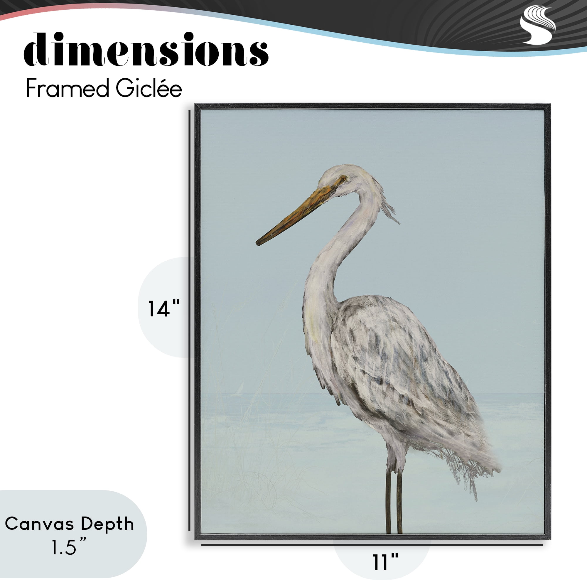 Stupell Industries Coastal Heron Muted Blue Black Framed Giclee Art, design by Julie DeRice