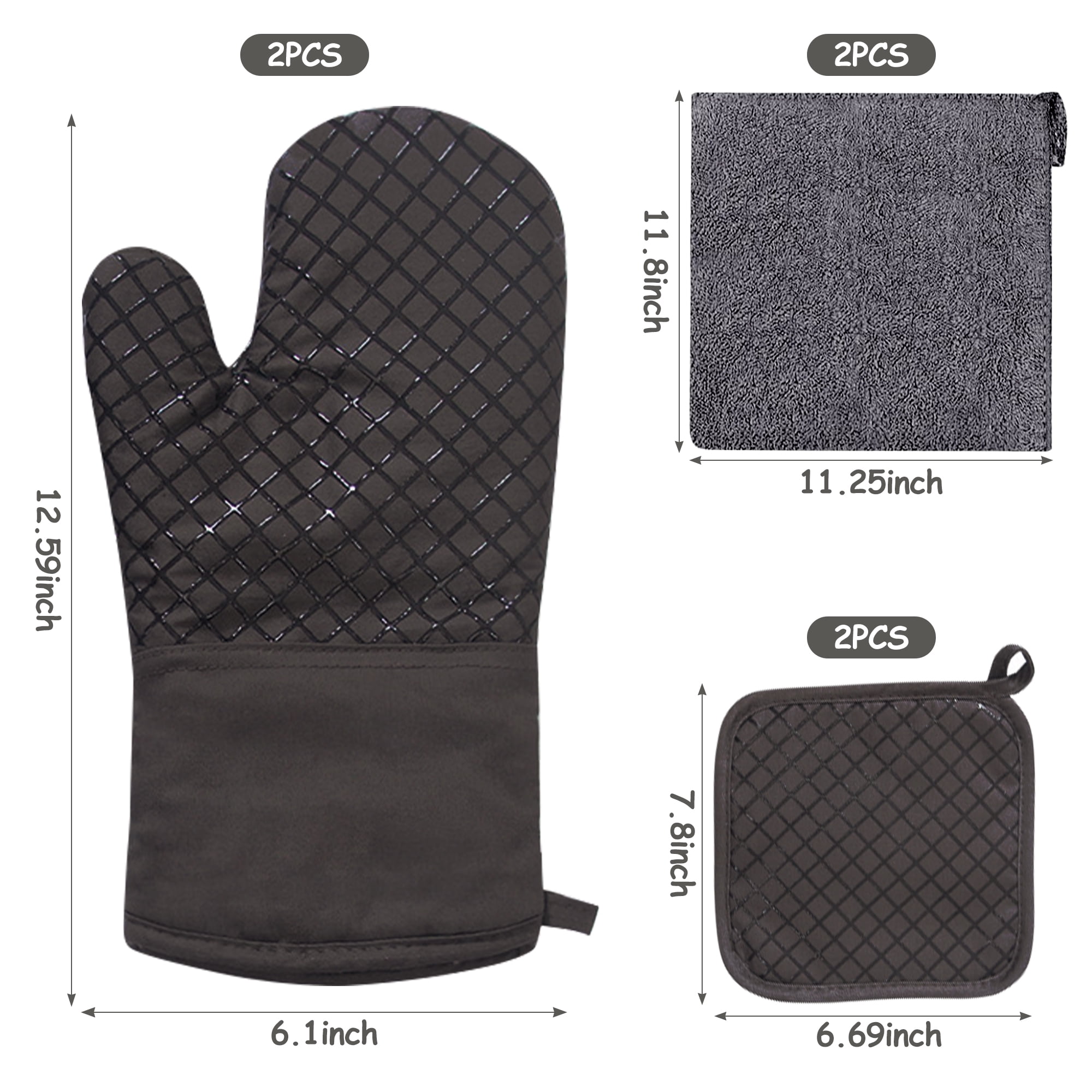 Silicone Oven Mitts (1 Pair) – Heat Resistant To 500°F, Waterproof, Quilted Lining, Non-Slip Grip, BPA-Free