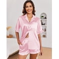 thumbnail image 2 of Ekouaer Womens Satin Pajamas Set Button Down Silk 2 Piece Pj Sets Ruffled Short Sleeve Sleepwear, 2 of 6