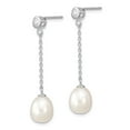 thumbnail image 2 of 925 Sterling Silver RH 8-9mm Rice FWC Pearl CZ Post Dangle Earrings; for Adults and Teens; for Women and Men, 2 of 2