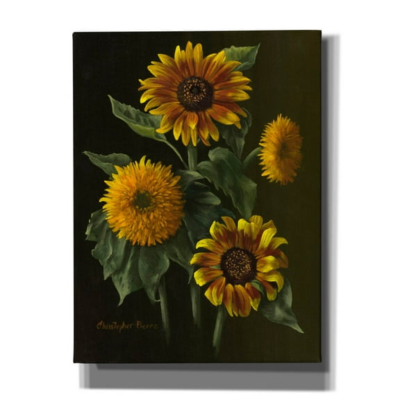 Epic Graffiti 'Four Sunflowers' by Christopher Pierce, Canvas Wall Art, 12"x16"