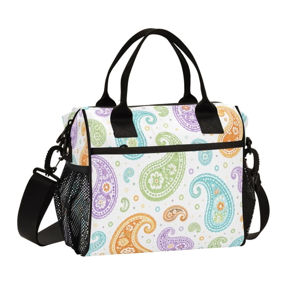 Large Insulated Lunch Bag for Women & Men Reusable Lunch Box with Adjustable Shouldle Strap Colorful Paisley Pattern 9L