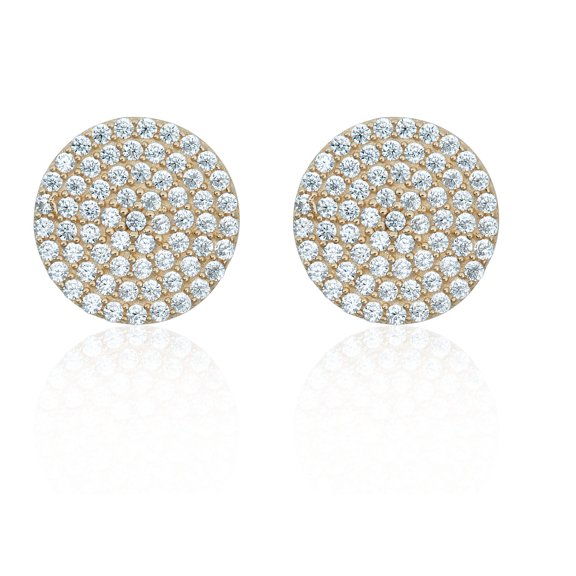 AVORA 10K Yellow Gold Simulated Diamond CZ Circle Stud Earrings for Men and Women