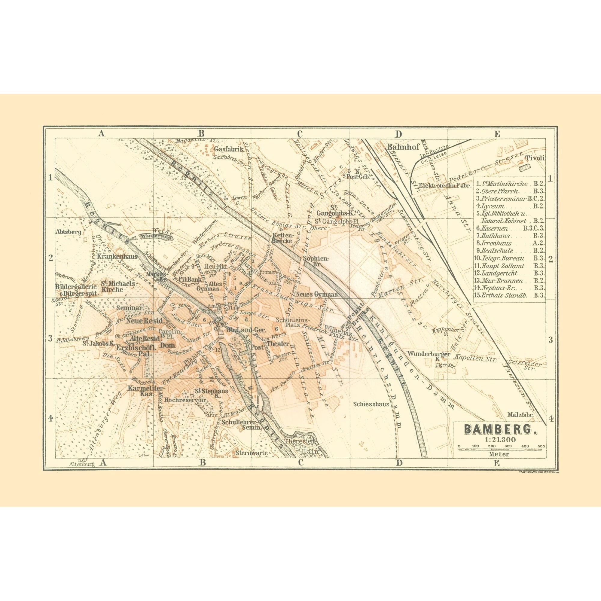 Historic Map - Bamberg Germany - Baedeker 1896 - Vintage Wall Art
