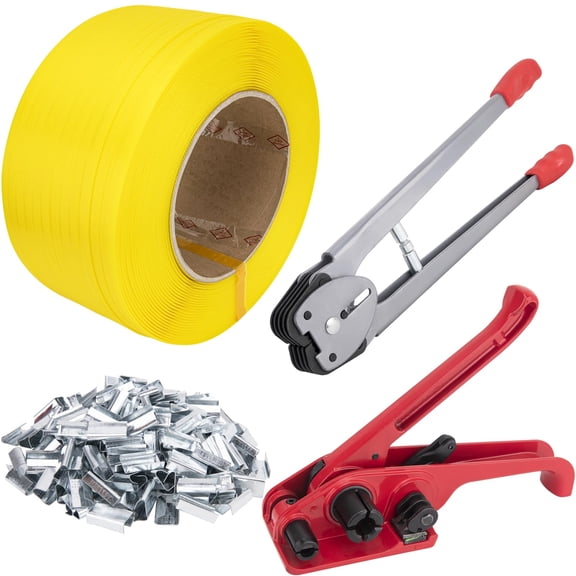 Poly Plastic Banding Strapping Kit with Sealer Tools, 3200' Length x 1/2" Wide, 200 Metal Seals