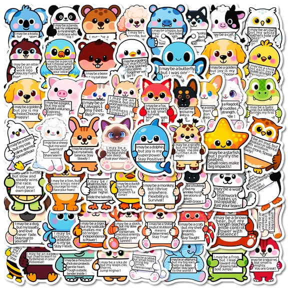 JIhuahe 56-Piece Animal Inspirational Cartoon Stickers Set, No Duplication Creative Designs for Kids Toys, Waterproof Doodle Stickers
