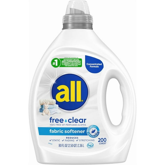 Free Clear, Original, Liquid Fabric Softener for Sensitive Skin, Unscented and Hypoernic, Concentrated, 80oz, 200 Loads