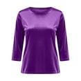 thumbnail image 6 of Hearthz Velour Tops for Women Casual Crew Neck Ladies 3/4 Length Sleeve Tops Loose Basic Shirt Velour Blouse Solid Holiday Party Outfits, 6 of 7