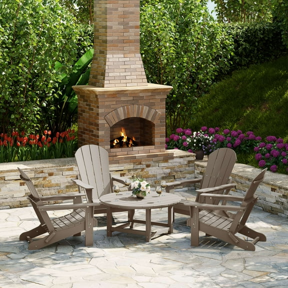 WestinTrends Malibu 5-Piece HDPE Adirondack Chair Outdoor Patio Conversation Set, Weathered Wood