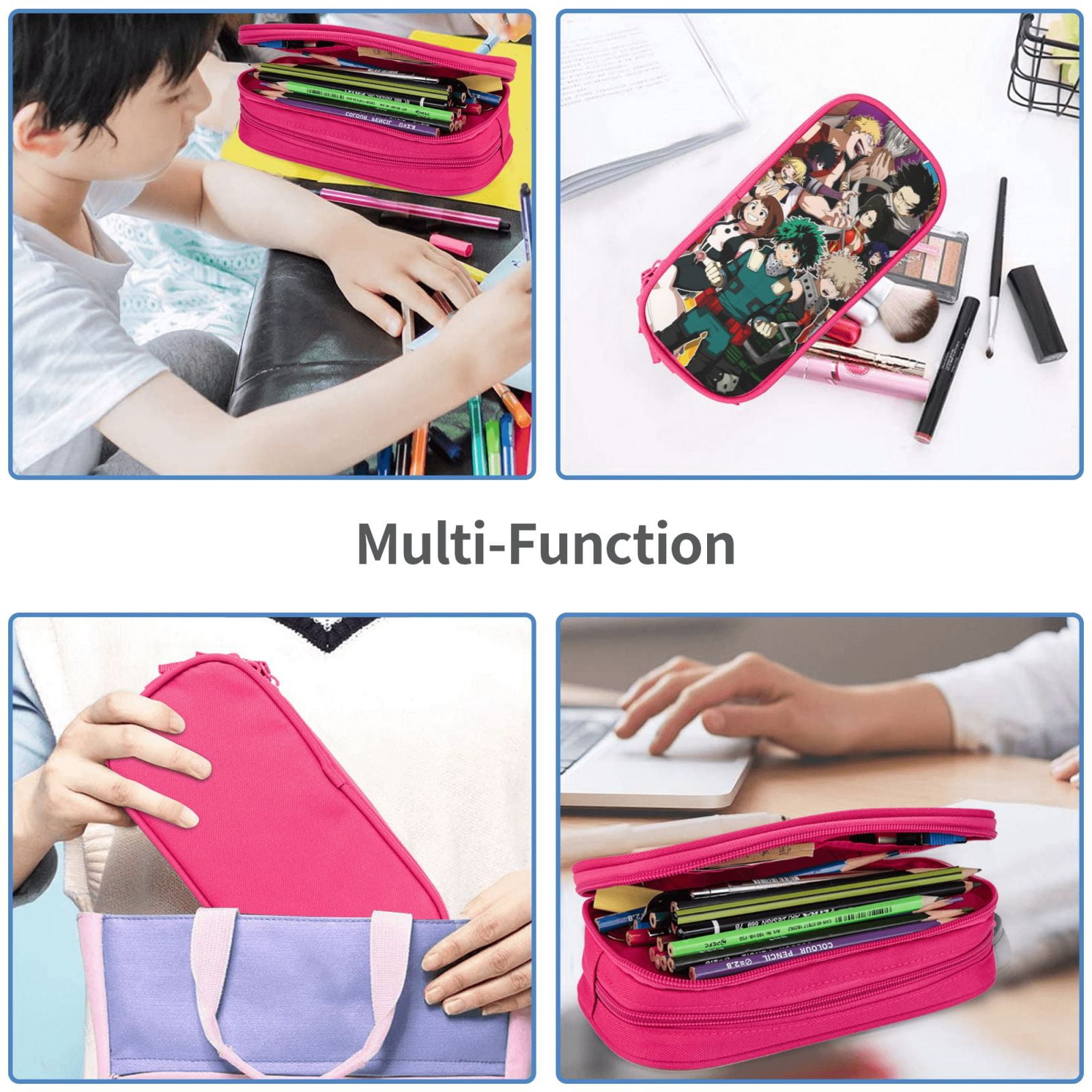 My Hero Academia Pencil Case Large Capacity Pencil Pouch Pen Bag Office Stationery Organizer Travel Makeup Bag Pink