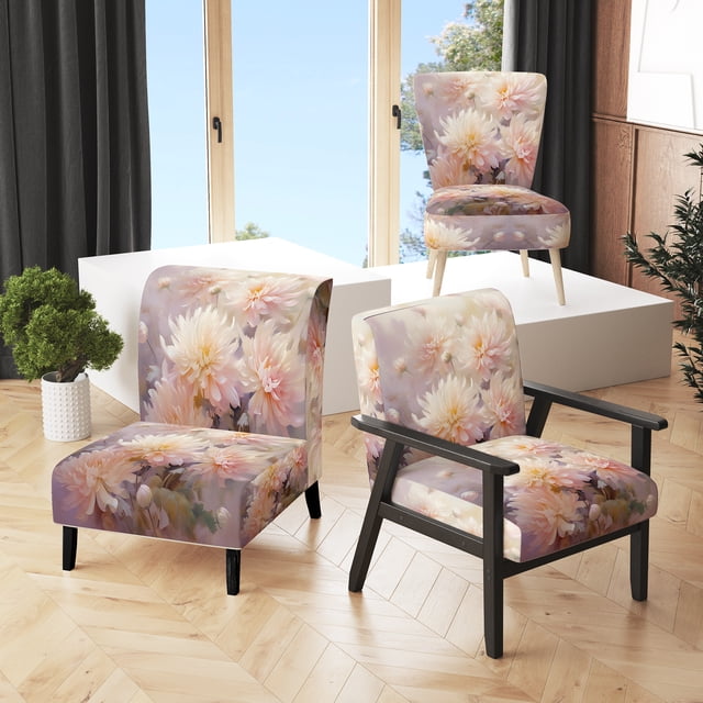 Designart "Pink Chrysanthemums love expression II" Pink Floral Upholstered Accent Chair - Traditional Arm Chair For Living Room