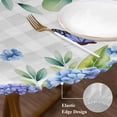 thumbnail image 3 of Purple Hydrangea Round Tablecloth, Fitted Table Cover with Elastic for 55"-60" Round Tables, Spring Eucalyptus Butterfly Grey Plaid Table Cloth Outdoor Indoor Dinning Party Waterproof Tablecloths, 3 of 7