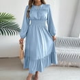 thumbnail image 2 of Cavosen Casual Dresses for Women Ruffle Crew Neck Empire Waist Evening Gowns Shirred Long Sleeve Elegant Dress, 2 of 8