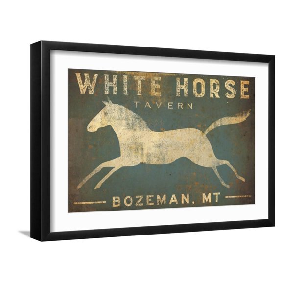 Art.com White Horse Running Art Print by Ryan Fowler, Black Frame Wall Art, 23" x 17"